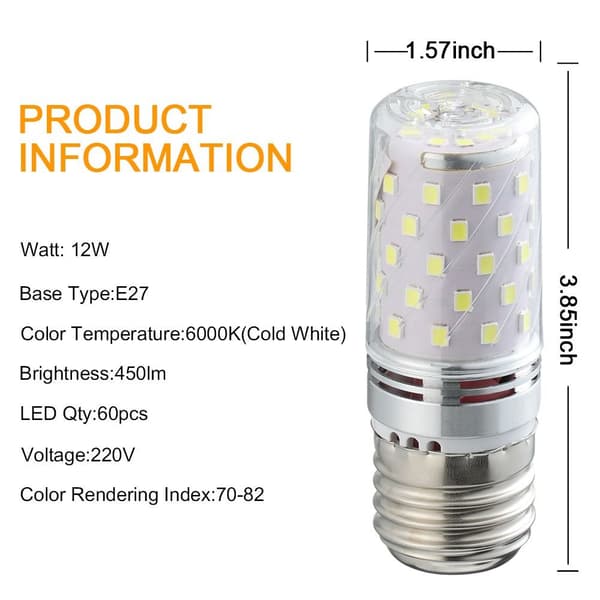 6 Pakke E27 LED pærer 12w