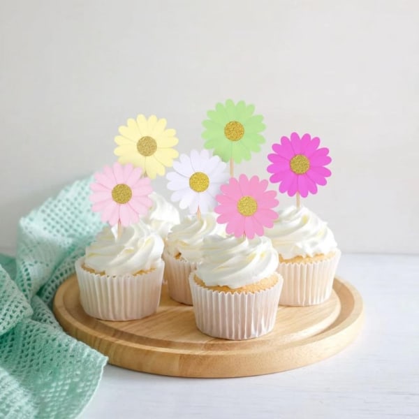 Daisy Flower Cake Topper Daisy Kagepynt HVID 24STK White 24Pcs-24Pcs