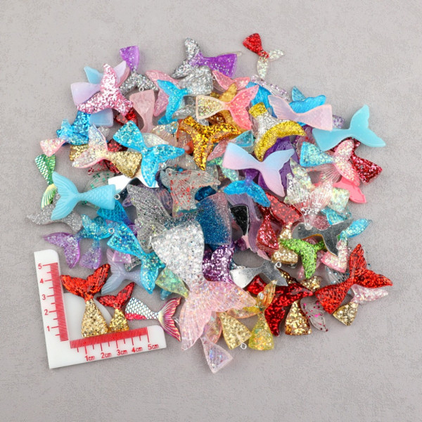 40 ST Glitter Mermaid Tail Charms Beads Shiny Flatback Charm