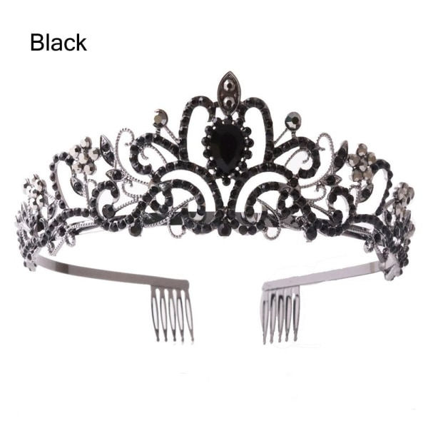 Sølv Tiara Crown Crystal Pandebånd SORT SORT Black
