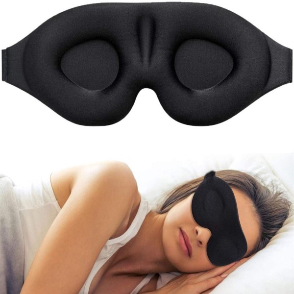 3D-søvnøjenmaske Øjenplaster Bloker ud SORT Black