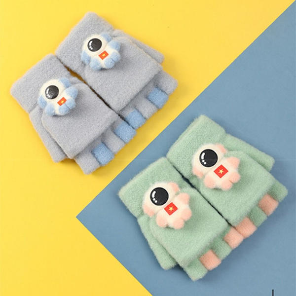 Sarjakuva Knitted Gloves Kids Flip Cover Gloves GRAY gray