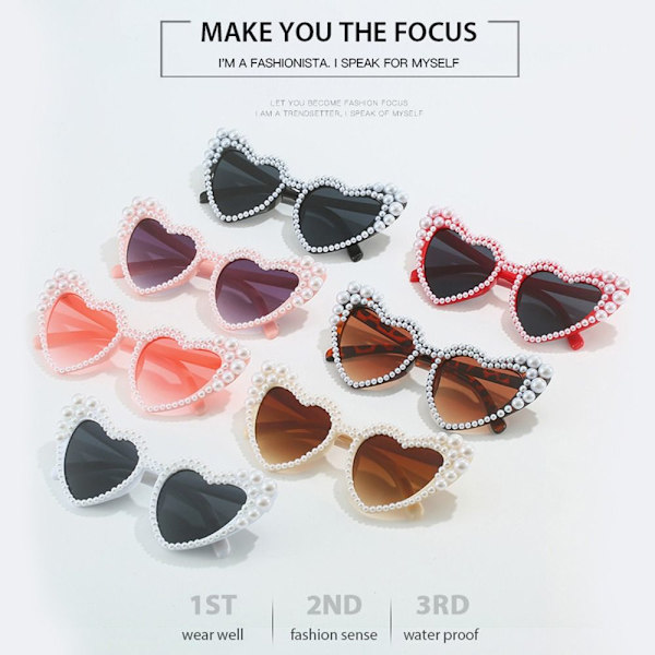 Imitation Pearl Frame Solbriller Cat Eye Eyewear SORT SORT Black