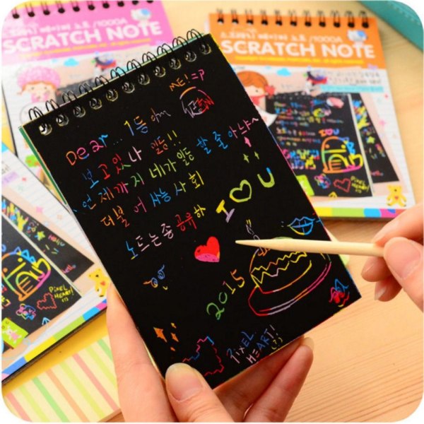Scratch Paper Art Rainbow Scratch Notebook, RAUPUNKINEN 4 VIIVOILLA Pink With 4 rulers-With 4 rulers