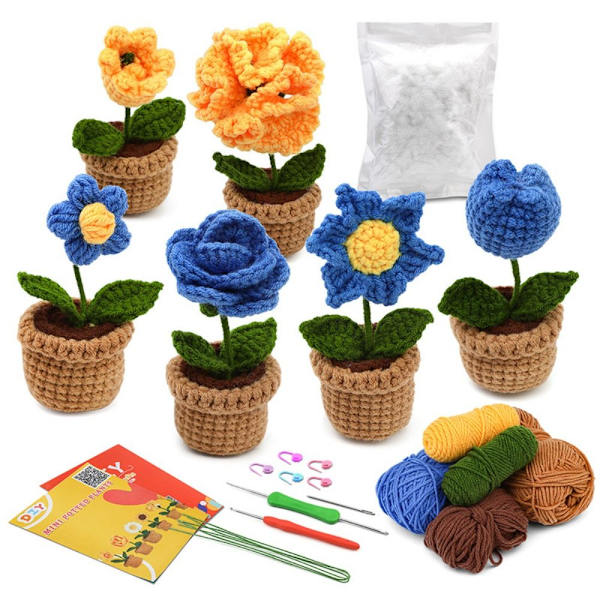Virkkausneulesarjat Kukkavirkkaussarja PUNAINEN KUKKA-3 KPL PUNAISTA Red Flower-3Pcs