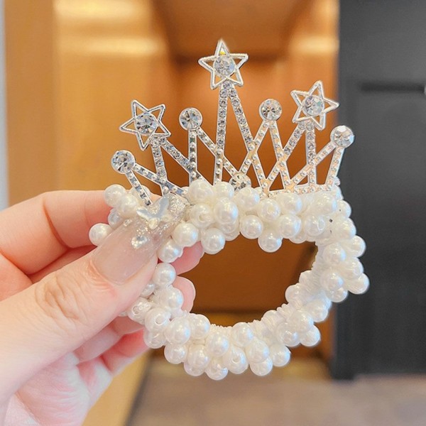 2 ST Fashion Pearl Crown Princess Elastiska hårband för barn