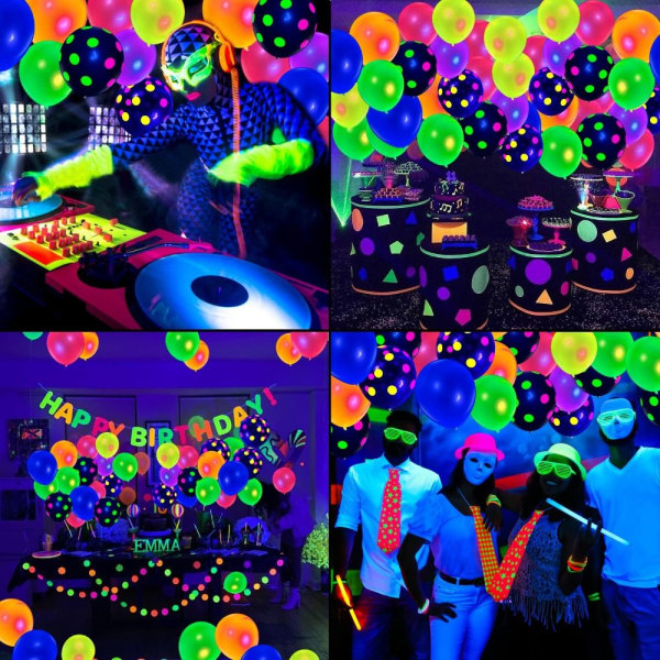 120 stk Neonballonger UV Polka Dot Blacklight Ballonger Lysende 120pcs e341  | 120pcs | 120pcs | Fyndiq