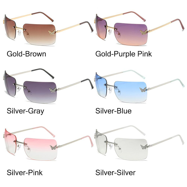 Rhinestone Butterfly Solbriller Y2K Solbriller til Damer Gold-Purple Pink
