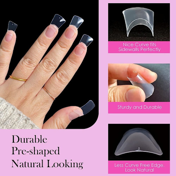 500 STK Duck Nail Tips Halv Deksel CLEAR Clear