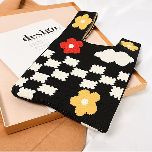 Knit Handbag Kangaskassi MUSTA2 black2