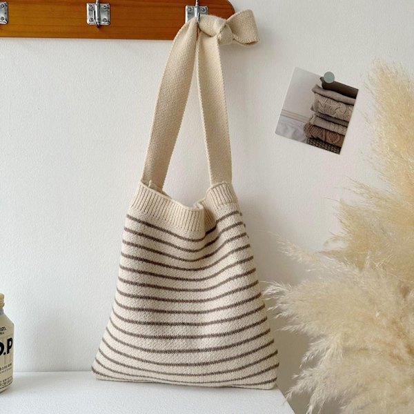 Randiga stickade väskor Handvävd väska BEIGE beige
