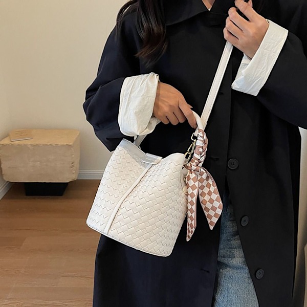 Vævet Bucket Bag Crossbody taske SORT BLACK