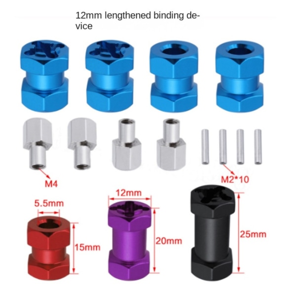 4st 12mm hex hjulnav Drive Adapter Extension Combiner Black 20mm