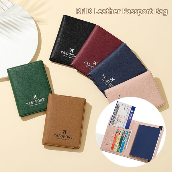 RFID Læder Paspose Pas Holder SORT Black