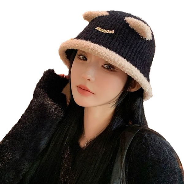 Faux Fur Beanies Hattu Neulottu Cap MUSTA black