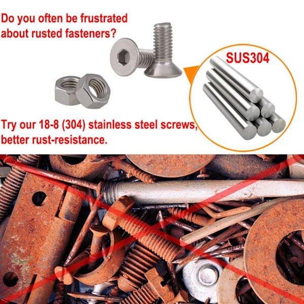 940st Skruv Sortiment Flat Head Socket Cap Skruvar Bultar och