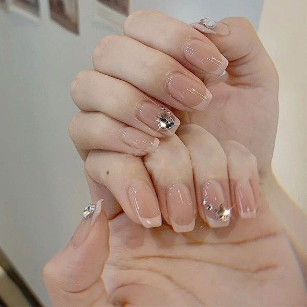 24stk False Nails Short Square French 15216