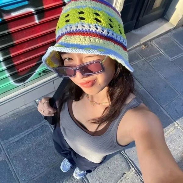 Knitted Bucket Hat Striped Fisherman Hat ORANSSI ORANGE
