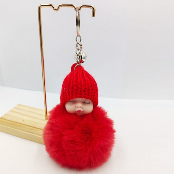 3 STK Sovende Baby Nøkkelring Strikket Lue Nøkkelring ROSE RED rose red