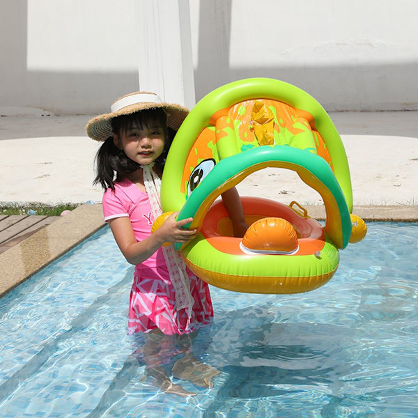 Baby Float med Tak Solskydd Badring Simring grön