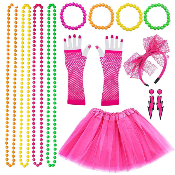 Neon 80'er fancy kjole festkostumer sæt Tutu-nederdel 2 2
