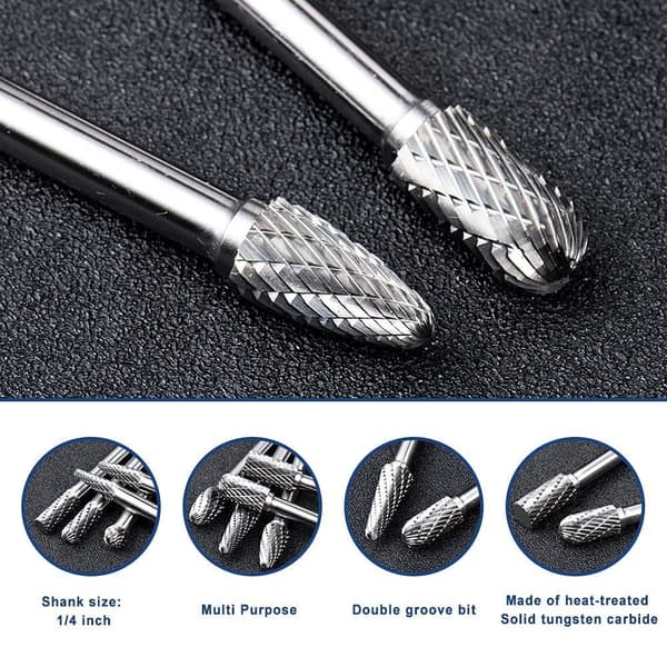 10 stk. Hardmetallgrassett roterende filer Bits Solid Power Tool