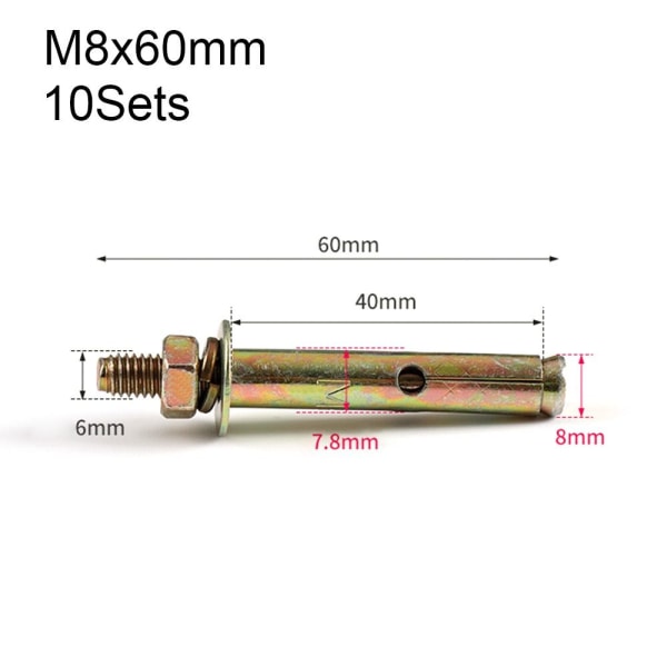 10 set/pack Expansionsskruvar Expandera spikbult set 10 SET 10Sets M8x60mm