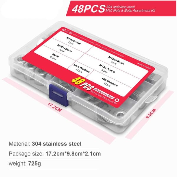 48 kpl M10 pultit ja mutterit ruuvit mutterit valikoimasarja