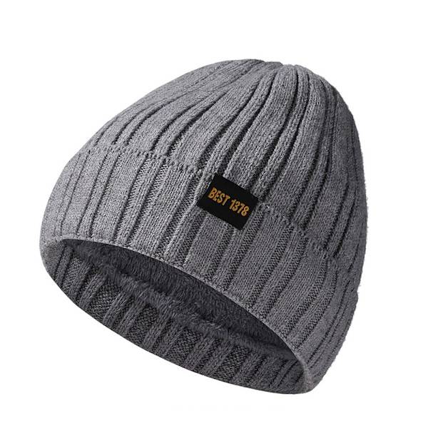 Fleece Warm Stickad Hat Manschettstickad Beanie LJUSGRÅ light grey