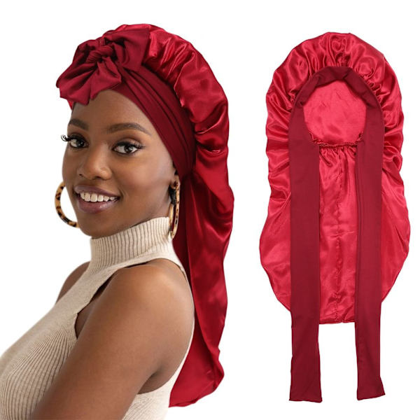 Satin Cap Långt huvudbonad VINRÖTT wine red