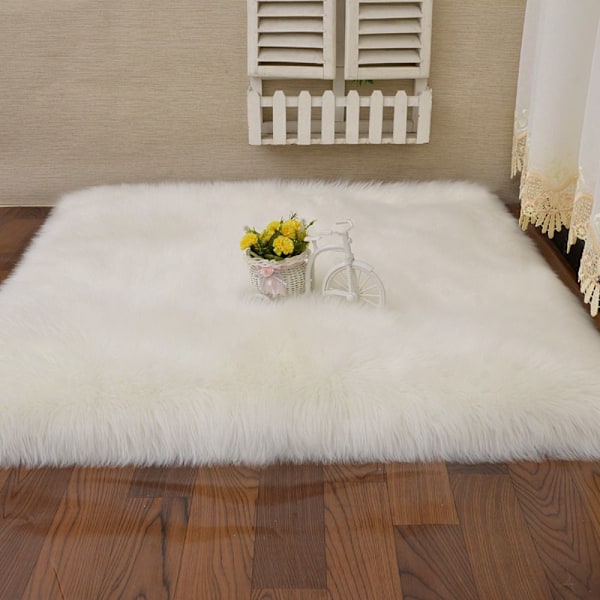 Plys Tæppe Behårede Pels tæpper HVID 30X30CM White 30x30cm