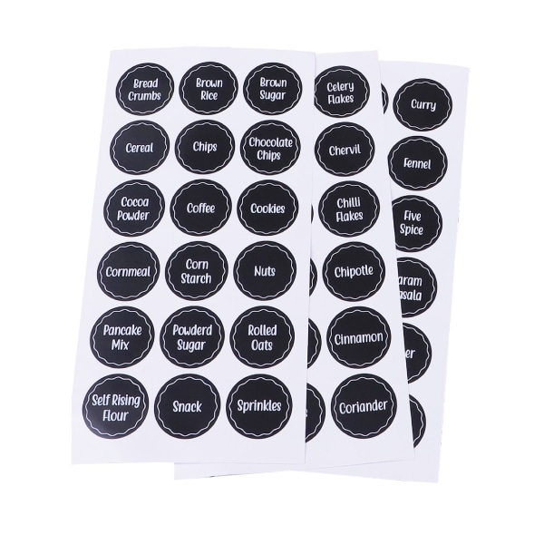 144 STK Krydderier Krukke Stickers Pantry Etiketter SORT black