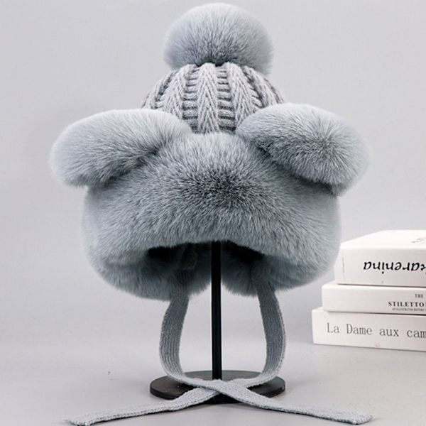 Faux Fur Beanies Hattu Kissa Korva Neulottu Cap BEIGE beige