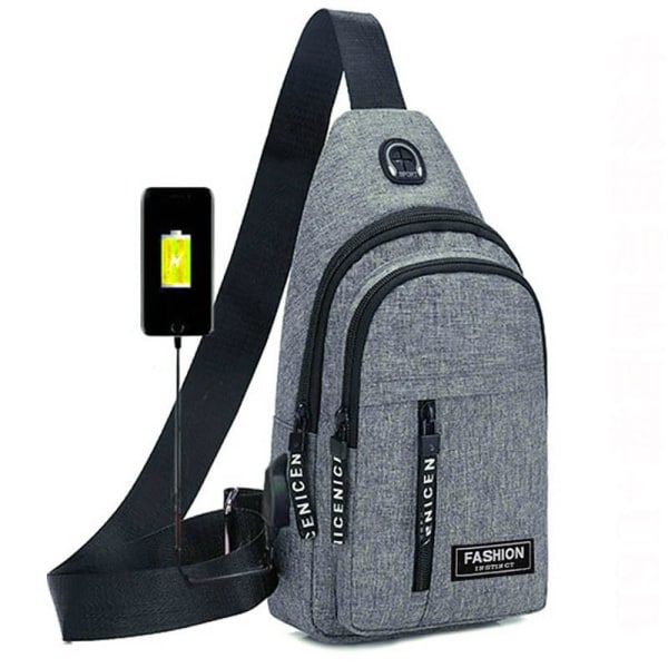 1 Stk Brystveske Messenger Bag GRÅ-USB GRÅ-USB grey-USB