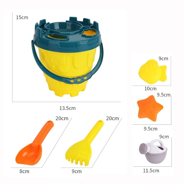 5/6ST Sandleksaker Set Beach Castle hink GUL HINK GUL yellow bucket