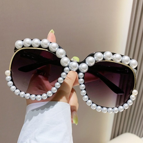 Pearl Sunglassesf eller Women's Party Glasögon SVART-GRÅ Black-Gray