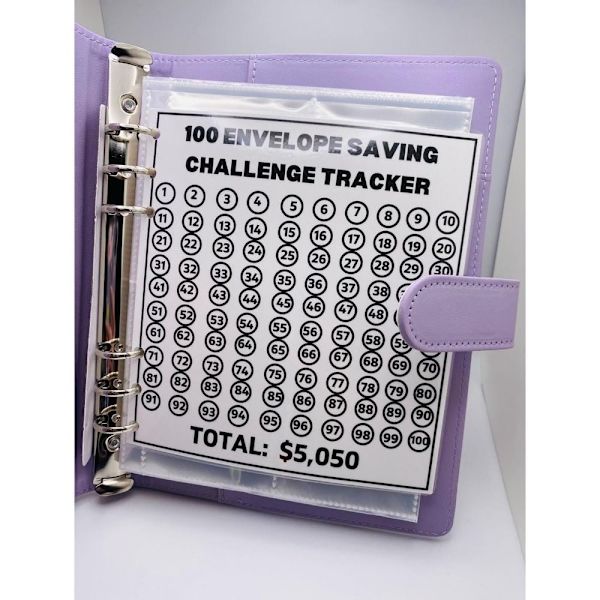 100 kirjekuoren haaste Binder Kirjekuoret Säästöhaasteet red
