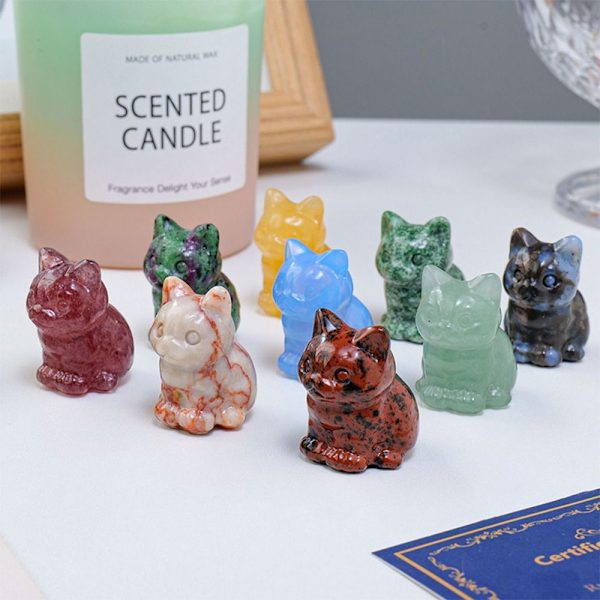 Luonnollinen Crystal Cat Figurine Fortune Cat Statue 7 7 7