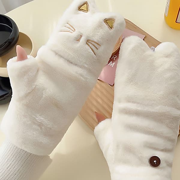 Cat Plys Handsker Søde Half Finger Handsker SORT BLACK