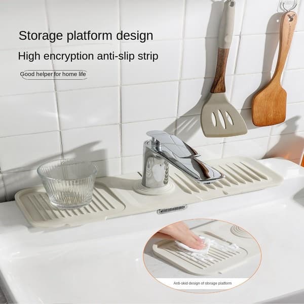 2 STK Vask Splash Guard Kran Vannfangermatte BEIGE&GRÅ Beige&Grey
