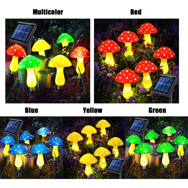 6kpl/ set Solar Mushroom Light Fairy String Lights KELTAINEN Yellow