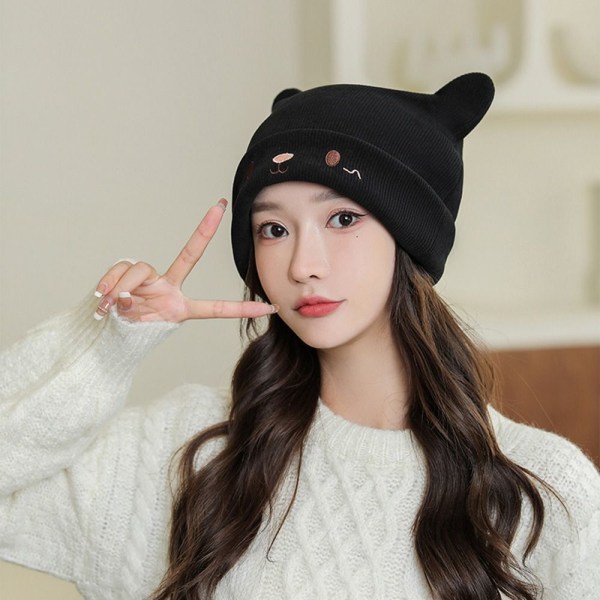 Strikkehette Lue Beanie Bonnet SVART black