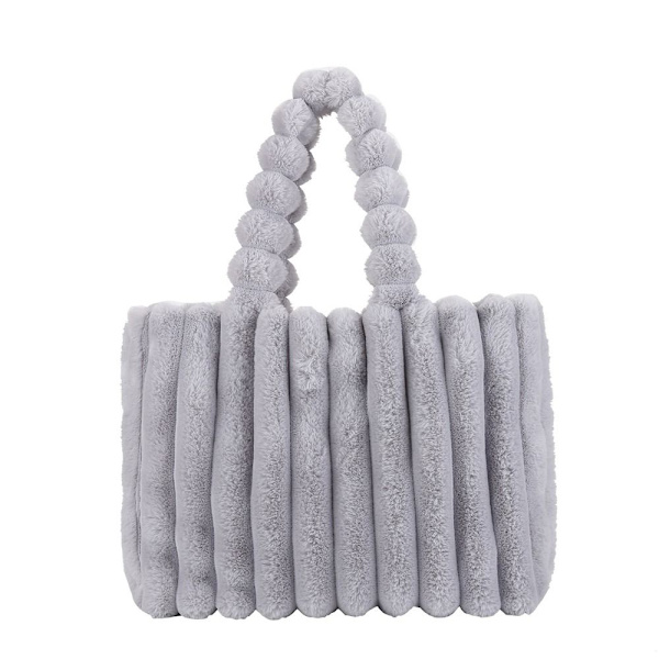 Bløde plys håndtasker imiteret pels ensfarvet shopper tasker BEIGE Beige