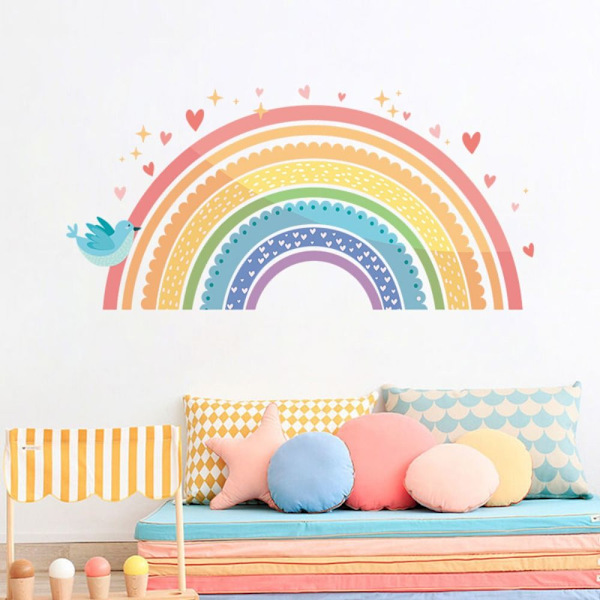 Väggdekor Färgglada Boho Rainbow Heart Tapet Rainbow Dekaler
