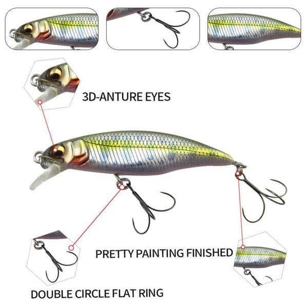 sjunkande Minnow Baits Fish Hooks E E E