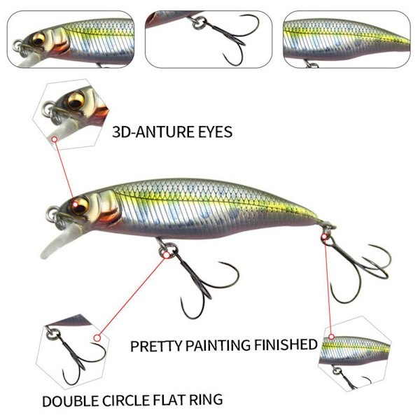 synkende Minnow Baits fiskekroker E E E