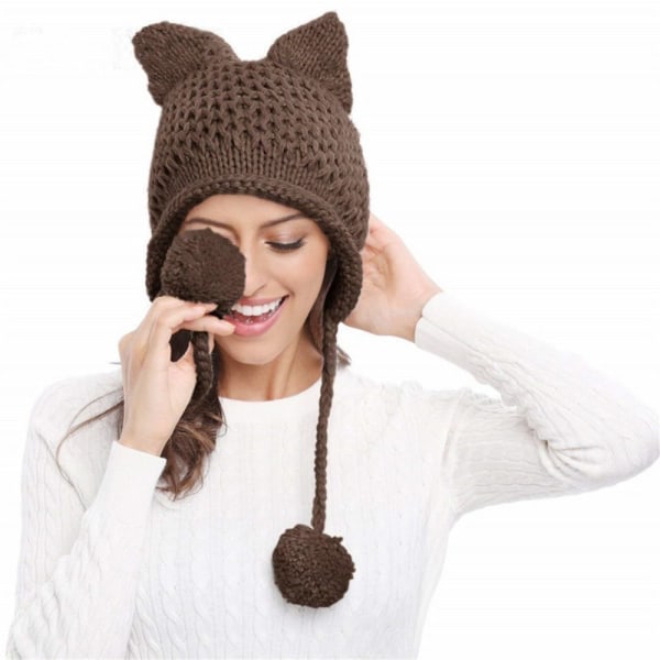 Hæklet Strikket Hue Beanie Hue SORT Black