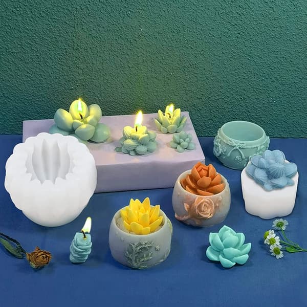 Suckulenta Blomma Form 3D Cacti Candle Form