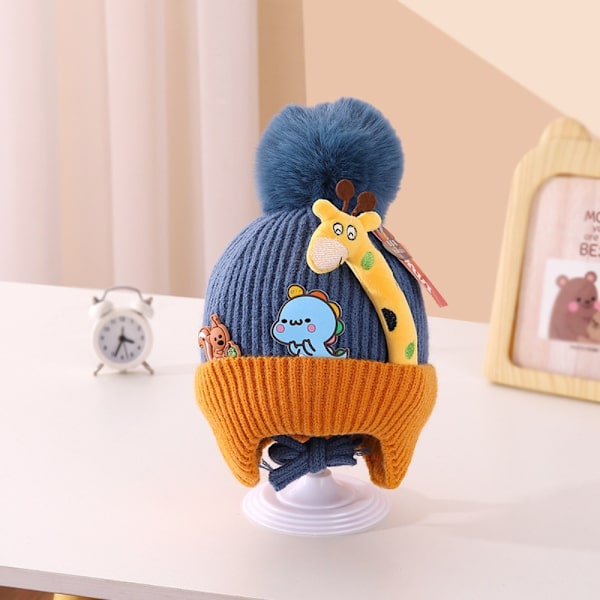 Baby Boy Bonnet Fur Ball BLÅ Blue