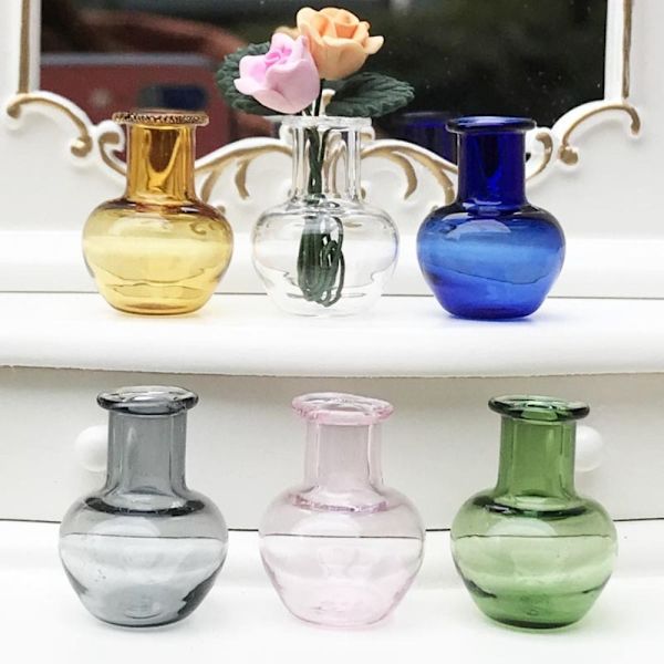 2stk Mini Glas Vase Køkken Ornament GUL Yellow